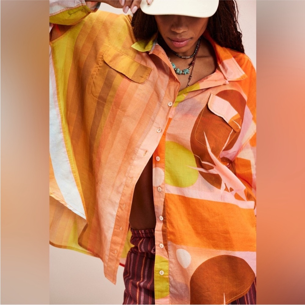 Kinga Csilla Dakotas Lucky Chalm Oversized Billowy Button-Up Size M